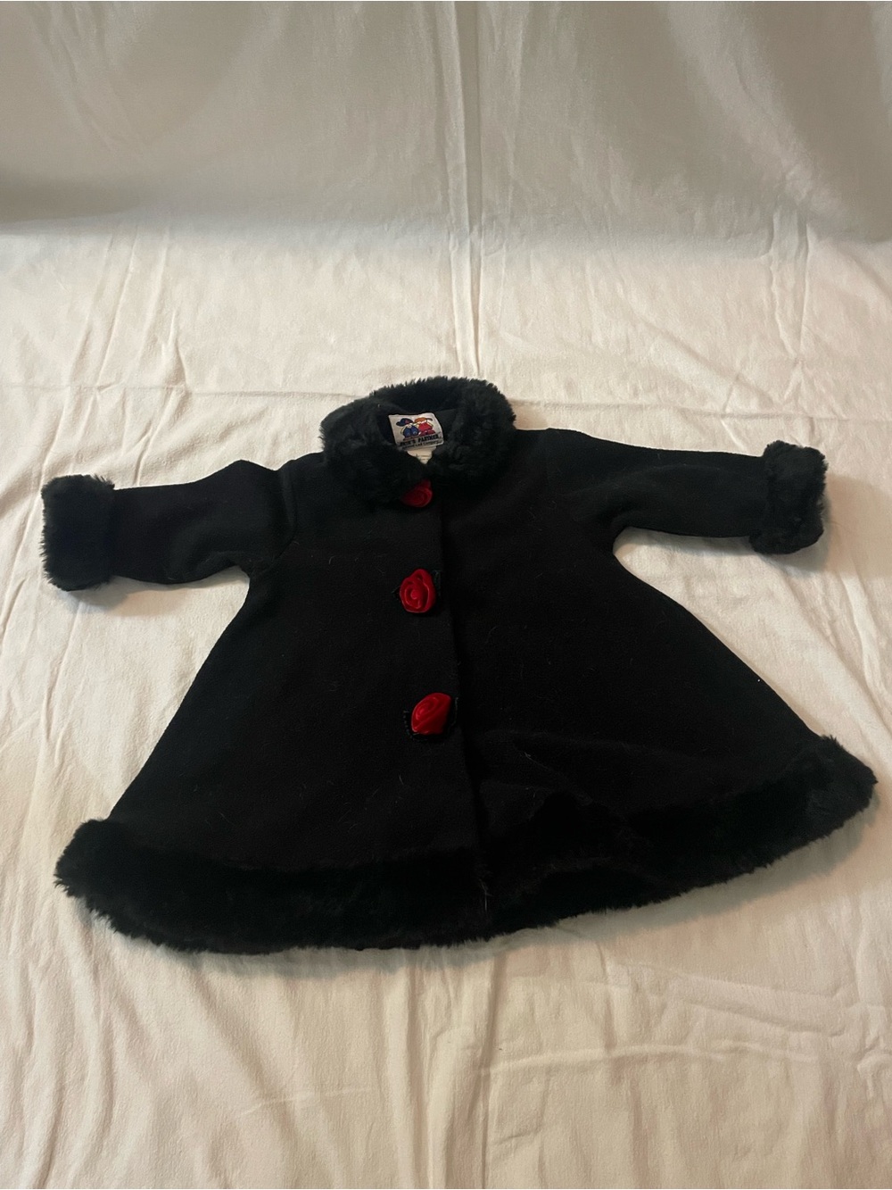 Vintage Pete’s Partner Girls Black Faux-Fur Trim Pea Coat